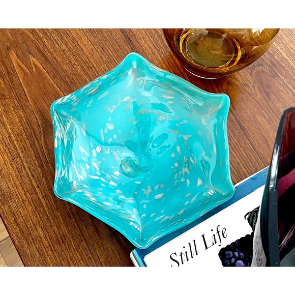 Murano Turquoise Decorative Bowl with Silver Flecks - Picture 6 of 7